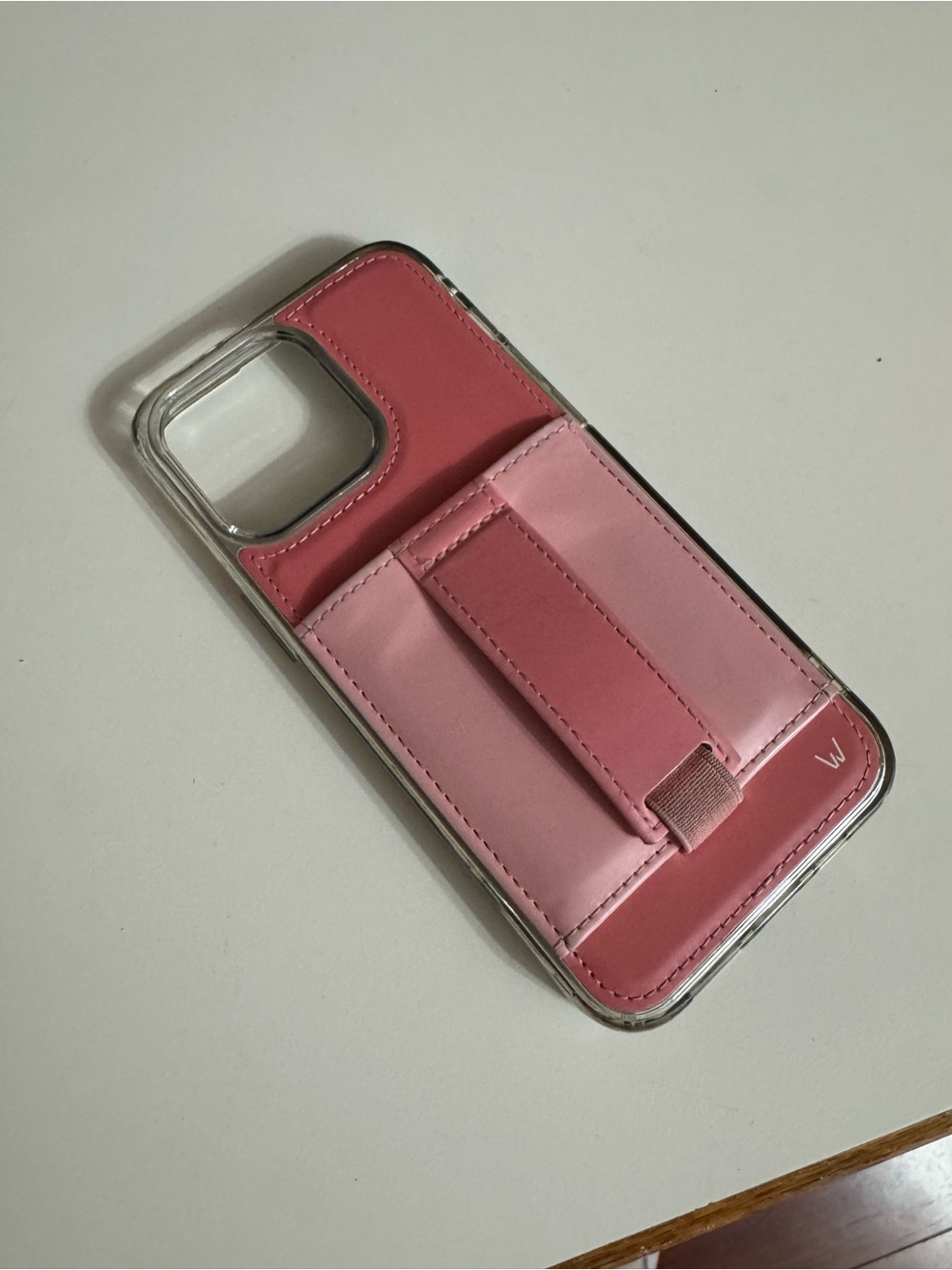 Dual-Tone Pink Card Slot Phone Case with Hand Strap